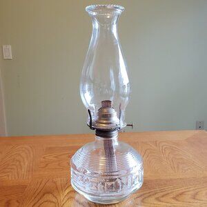 Vintage Clear Glass 14" Oil Lamp with Glass Chimney